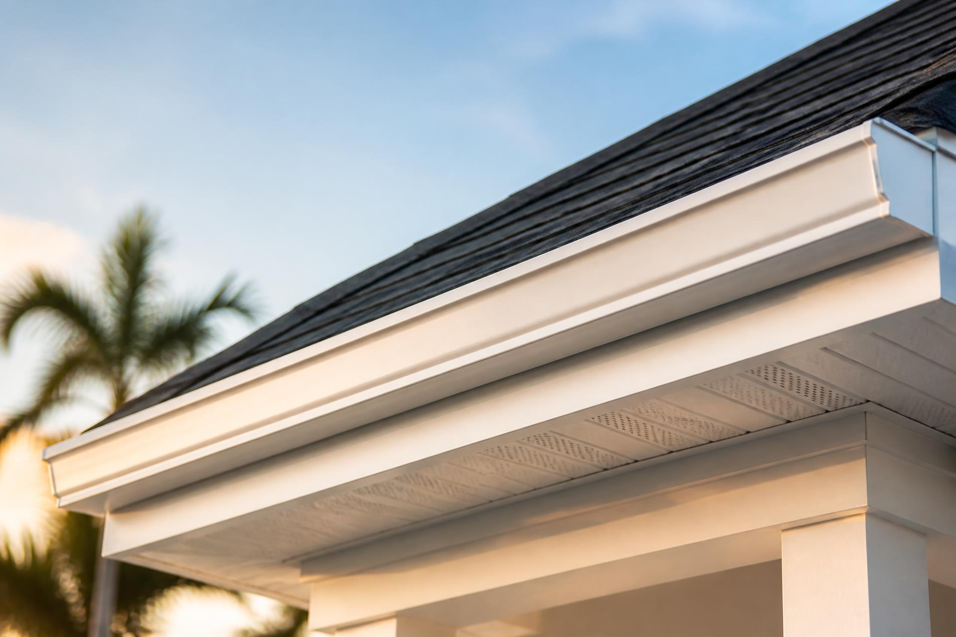 Complete roofline with gutter, fascia, and soffit finished together by Skyway Gutters in Bradenton, Florida